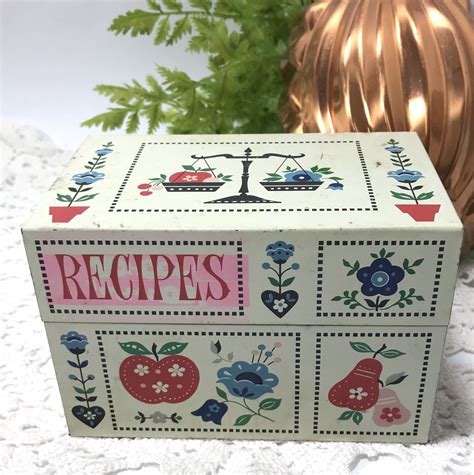 recipe card box metal|vintage metal recipe box.